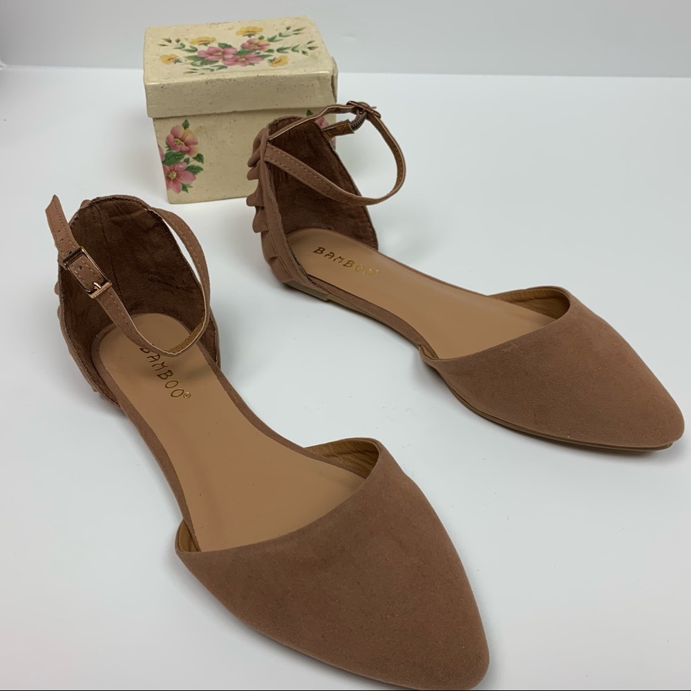 Bamboo Mauve - Ruffle Ankle Strap Flats